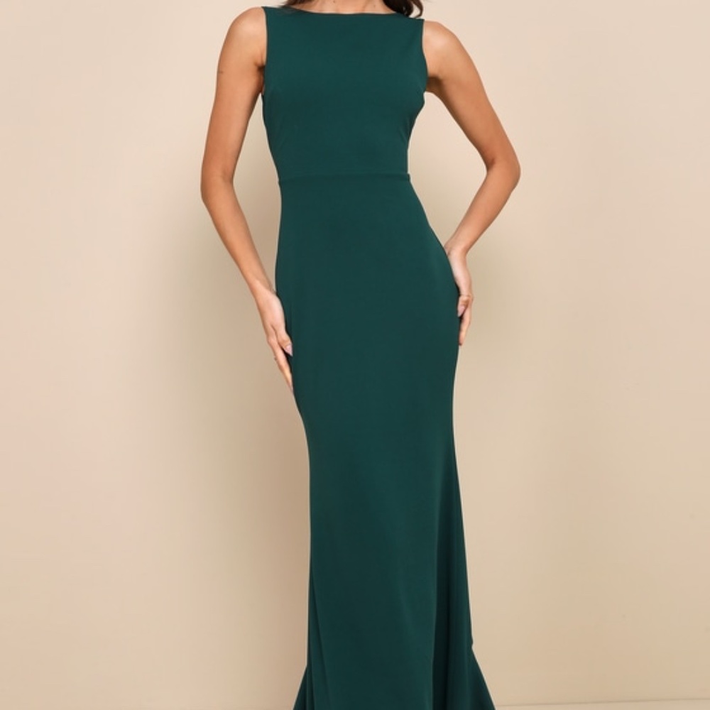 Lulus Exquisite Refinement Emerald Backless Bow Ruffled Maxi Dress Green